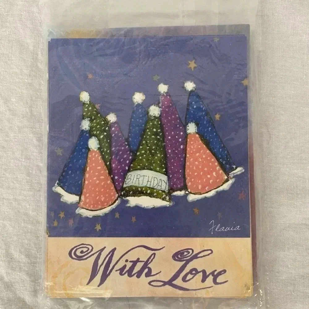 CELEBRATE 6/PK Leanin' Tree‎ Greeting Cards Party Hats Flavia Weedn NOS Vintage